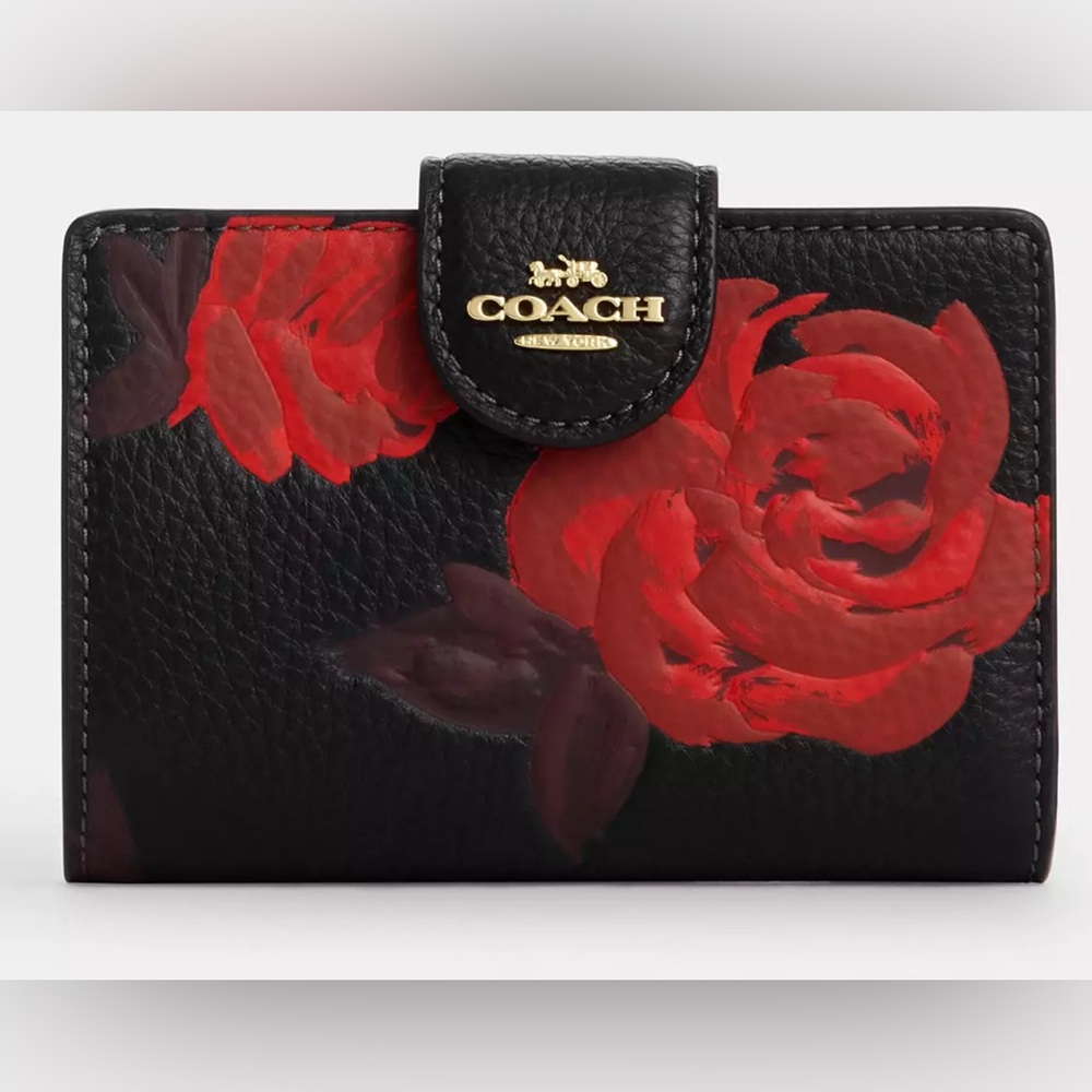 COACH MEDIUM CORNER ZIP WALLET WITH FLORAL PRINT - NWT